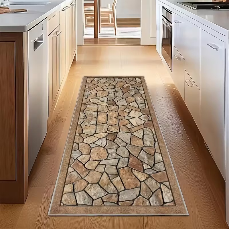 Commercial Kitchen Tile - พรมปูพื้นลายกระเบื้องหินสำหรับห้องครัวสมัยใหม่ ป้องกันการลื่น ทำความสะอาดง่าย เหมาะสำหรับตกแต่งห้องรับประทานอาหารและทางเดิน