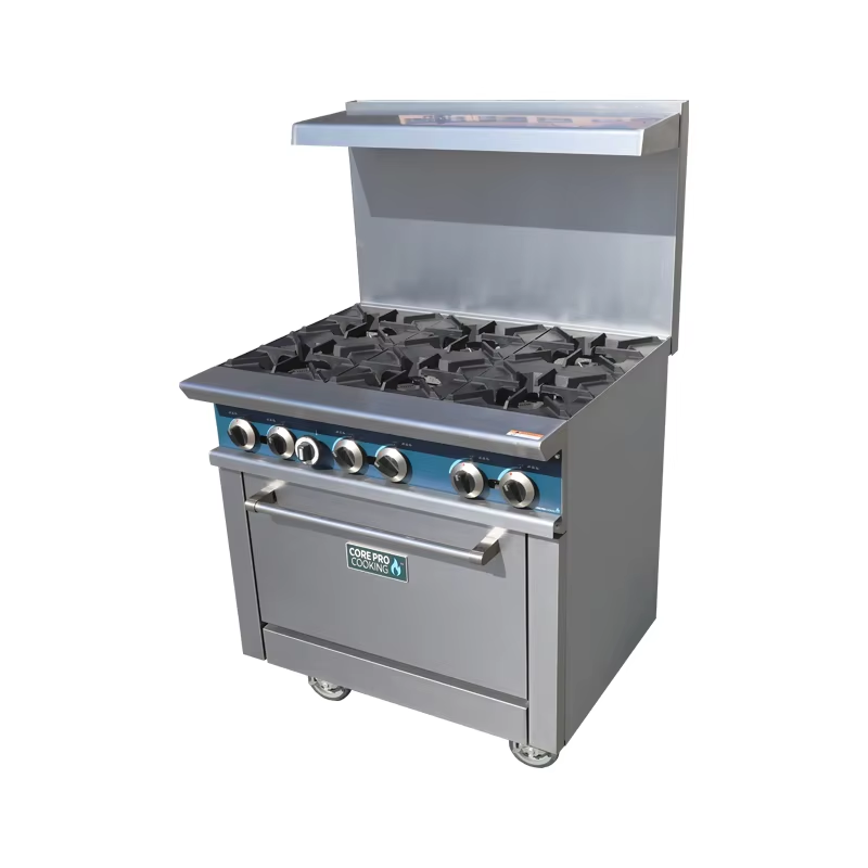 Commercial Kitchen Burner - อุปกรณ์ครัวเชิงพาณิชย์ เตาสแตนเลสแบบตั้งพื้น 6 หัวเตา พร้อมเตาอบ