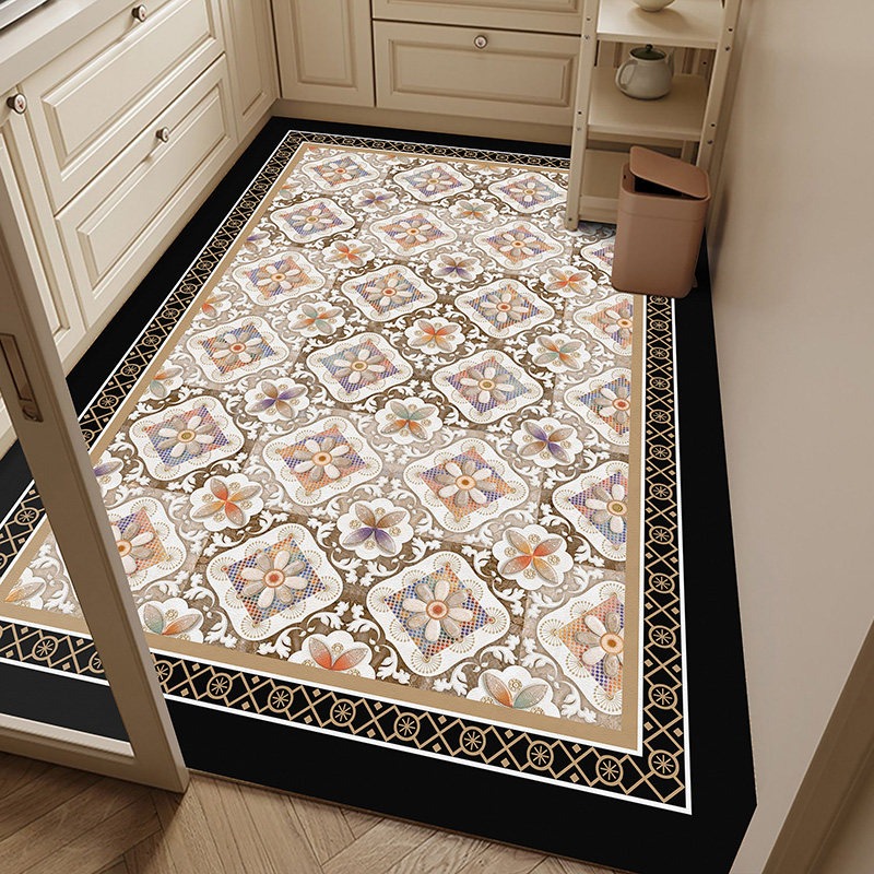 Commercial Kitchen Tile - พรมปูพื้นครัว PVC กันน้ำ กันน้ำมัน กันลื่น พรมหนังลายดอกไม้ย้อนยุค