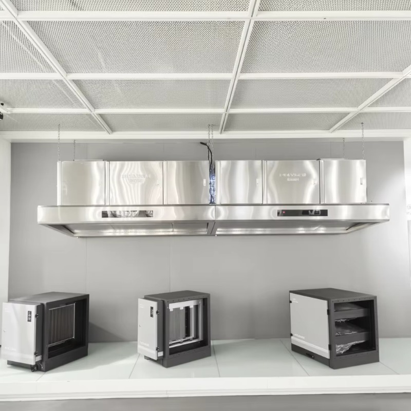 Commercial Kitchen Range Hood - เครื่องดูดควันครัวสแตนเลส 201 แบบปรับแต่งได้สำหรับเชิงพาณิชย์ พร้อมระบบกรองไฟฟ้าสถิตและระบบระบายอากาศ ประสิทธิภาพ 98%