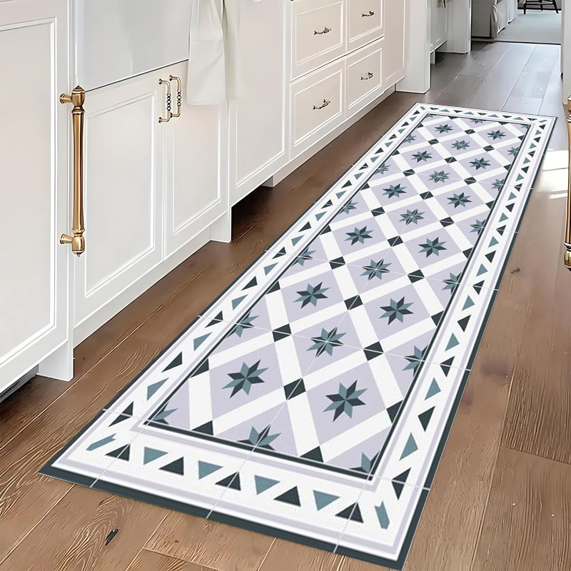 Commercial Kitchen Tile - พรมปูพื้นลายเรขาคณิตสีน้ำเงินและสีเทา แบบกันลื่น ลายทันสมัย สำหรับห้องครัว